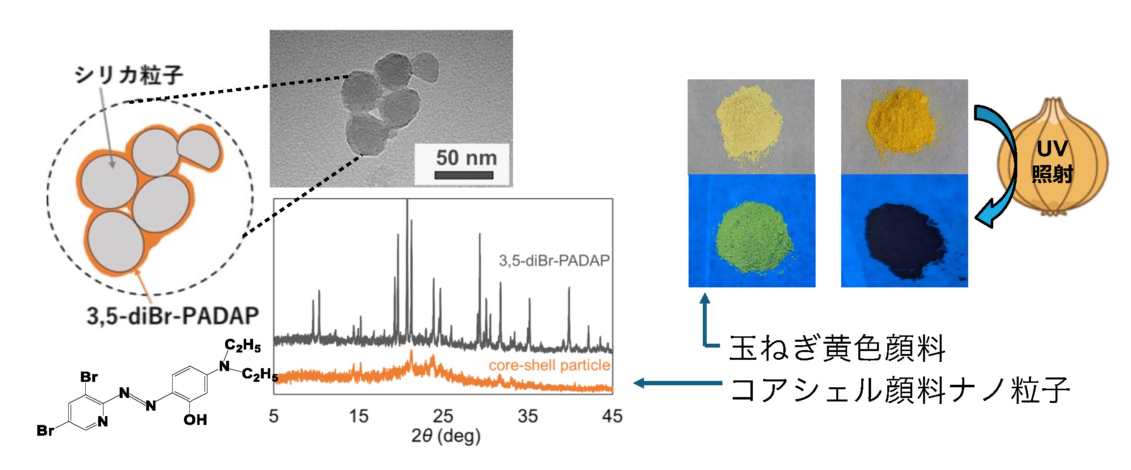 図４ コアシェル顔料ナノ粒子、玉ねぎ外皮からの黄色顔料
