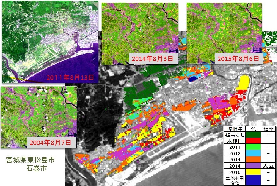 衛星観測画像による被災農地の復旧モニタリング